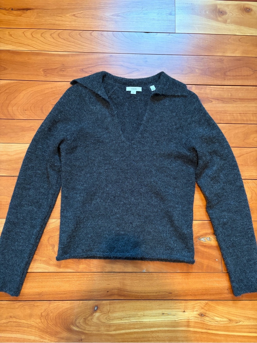 Vince Charcoal V-Neck Collared Women's Sweater